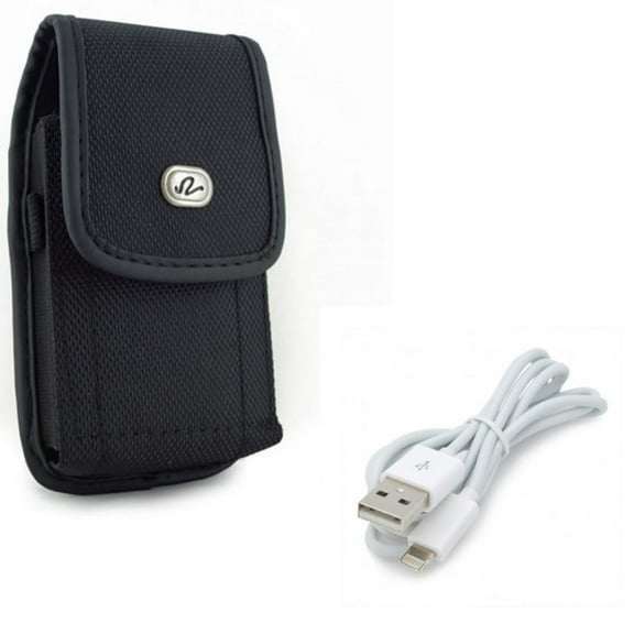 Case Belt Clip w USB Cable for iPhone XS/X - Rugged Holster Canvas Cover Pouch, Charger Cord Power Wire Sync Fast Charge for iPhone XS/X