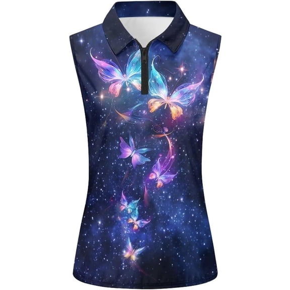 FASHOFT Women's Golf Shirt Sleeveless Tennis Shirt Quarter Zip Golf Pullover Golf Polo Shirts Summer Tops Dark Blue L