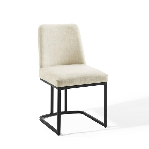 Amplify Upholstered Fabric Sled Base Dining Chair - Black Beige | Sturdy Support, Comfortable Seating, Glam Deco Elegance | Weight Capacity 331 lbs | Assembly Required