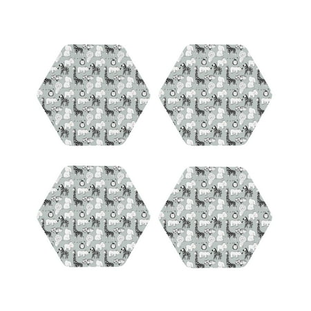 

Leather Coasters Set of 4 - African Animals Lightweight Non-Slip Drink Coasters for Desk Anti-Scalding Desk Cup Coasters for Office Table Decor Hexagon