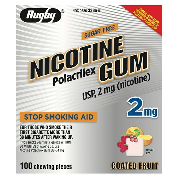 Rugby Polacrilex Coated Fruit Nicotine Gum, 2 mg, 100 Count