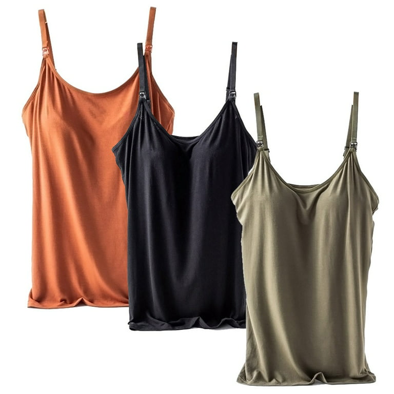 3 Pack Women's Nursing Tank Tops Cotton for Breastfeeding Loose Maternity  Cami with Build-in Shelf Bra