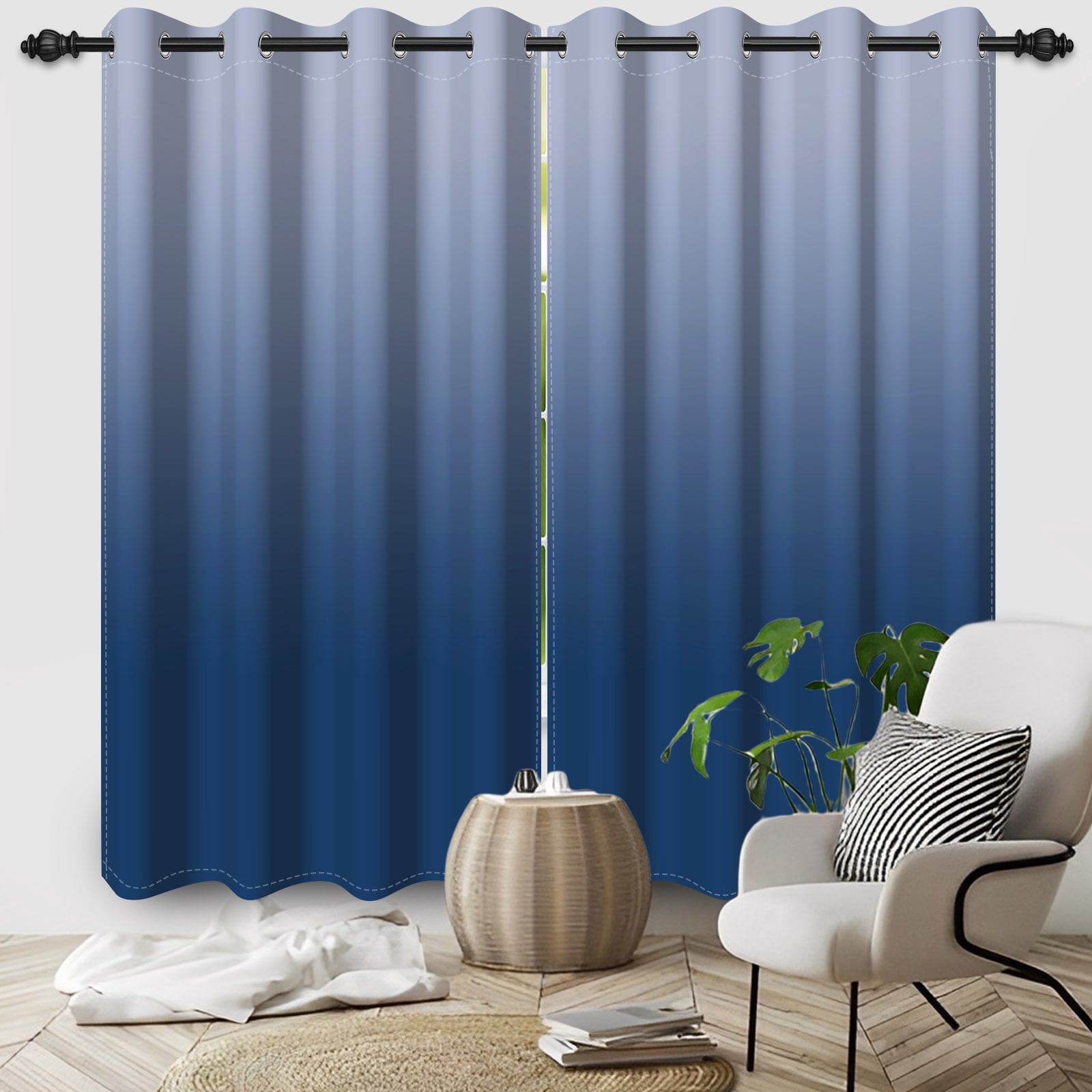 Nanqianyi Blue Ombre Blackout Curtains with Grommet, Room Darkening Window Drapes for Living Room/Bedroom,2 Panels, 42x63 inches