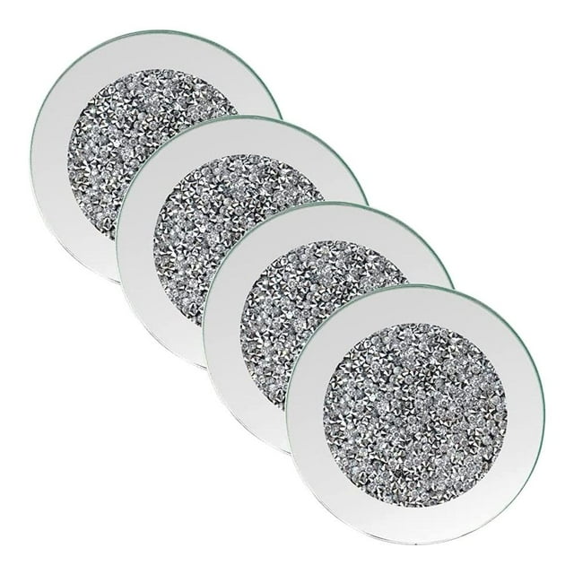 4 Pcs sous-Verres en Verre Modernes Simples Isolation Cristal Transparent Coussin de Thé Accessoires de Service à Thé Argent 10*10*0.9cm