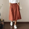 thumbnail image 5 of Cotton Linen Midi Skirts For Women Elastic Waist Button Detail A-Line Skirt Summer Casual Lounge Vacation Skirts With Pockets, 5 of 7