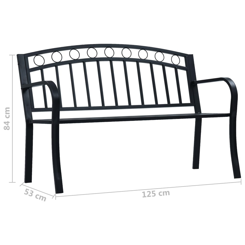 Kepooman 49" Outdoor Patio Modern Metal Bench with Geometric Pattern Curved Backrest, Black Kepooman 49" Outdoor Patio Modern Metal Bench with Geometric Pattern Curved Backrest, Black