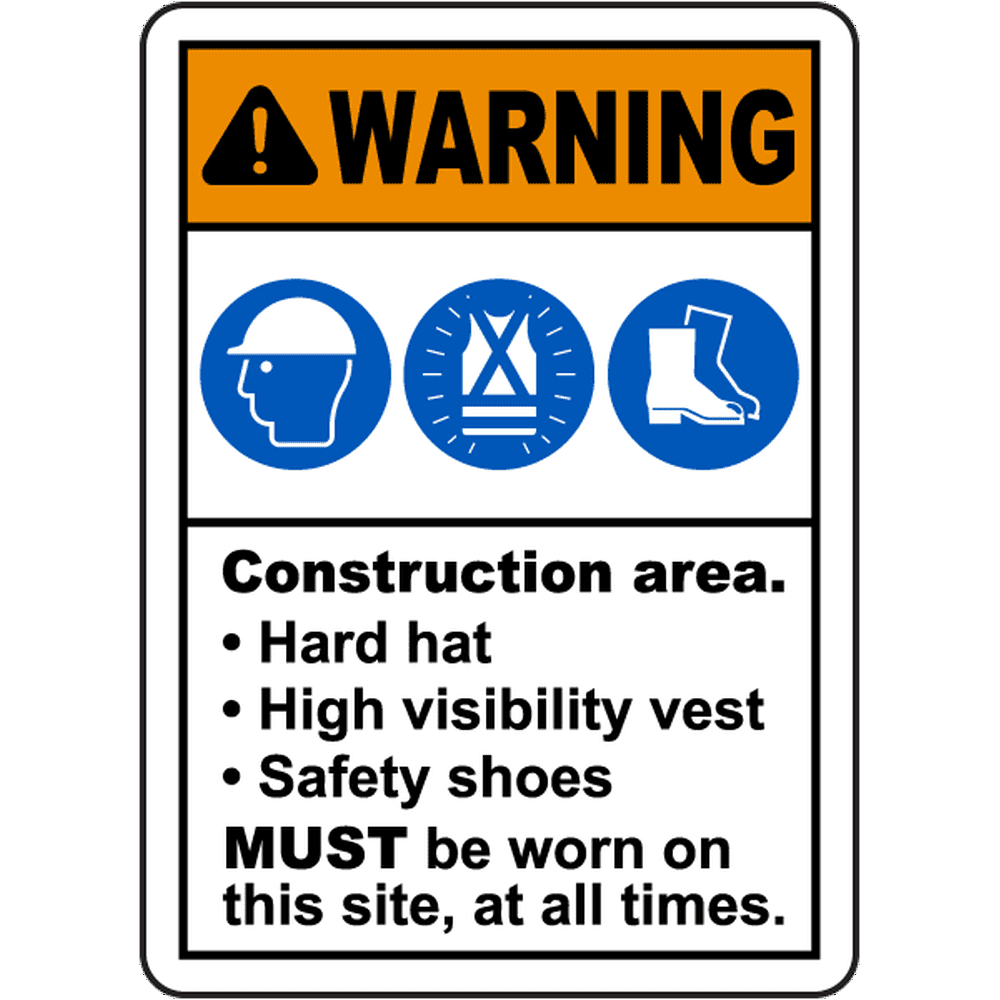 Construction Area PPE Sign 3 Safety Notice Signs For Work Place Safety ...