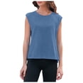 thumbnail image 2 of Charella Ladies Sleeveless Cotton Tank Tops 2024 Summer Tanks Tshirts Crewneck Solid Basic Tees with Side Splits (3X-Large, Navy), 2 of 7