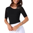 thumbnail image 1 of Camiseta básica ajustada de color sólido de media manga para mujer INSPIRE CHIC, ajustada, elástica, talla XL, negra, 1 of 6