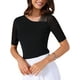 thumbnail image 1 of INSPIRAR CHIC Camiseta básica de manga corta de color sólido elástica para mujeres, camisetas ceñidas casuales, talla L negra, 1 of 6
