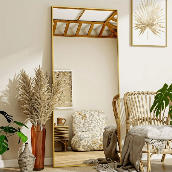 Gleamira 21.1" x 56.1" Rectangle Full Length Mirror Aluminum Alloy Frame Mirror,Gold