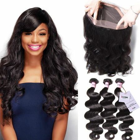 UNice Icenu Series 8A Indian Curly Hair 360 Lace Frontal With 3Bundles Virgin Human Hair,