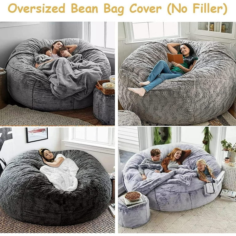 6FT Large Bean Bag Sofa Cover, Living Room Lazy Lounger Chair Protect Cover  for Adults Kids, No Filling, Black 