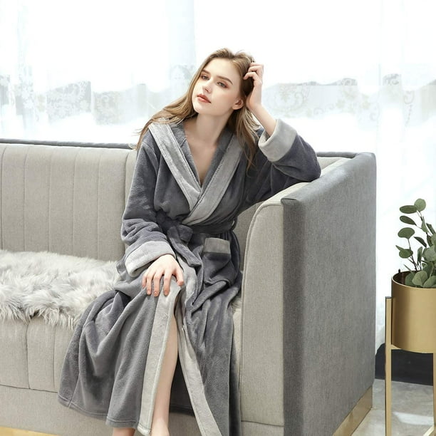 Robe de spa avec capuche longue douce et confortable Robes chaudes unisexe col en v capuche hommes peignoir pour femmes Couple filles peignoirs
