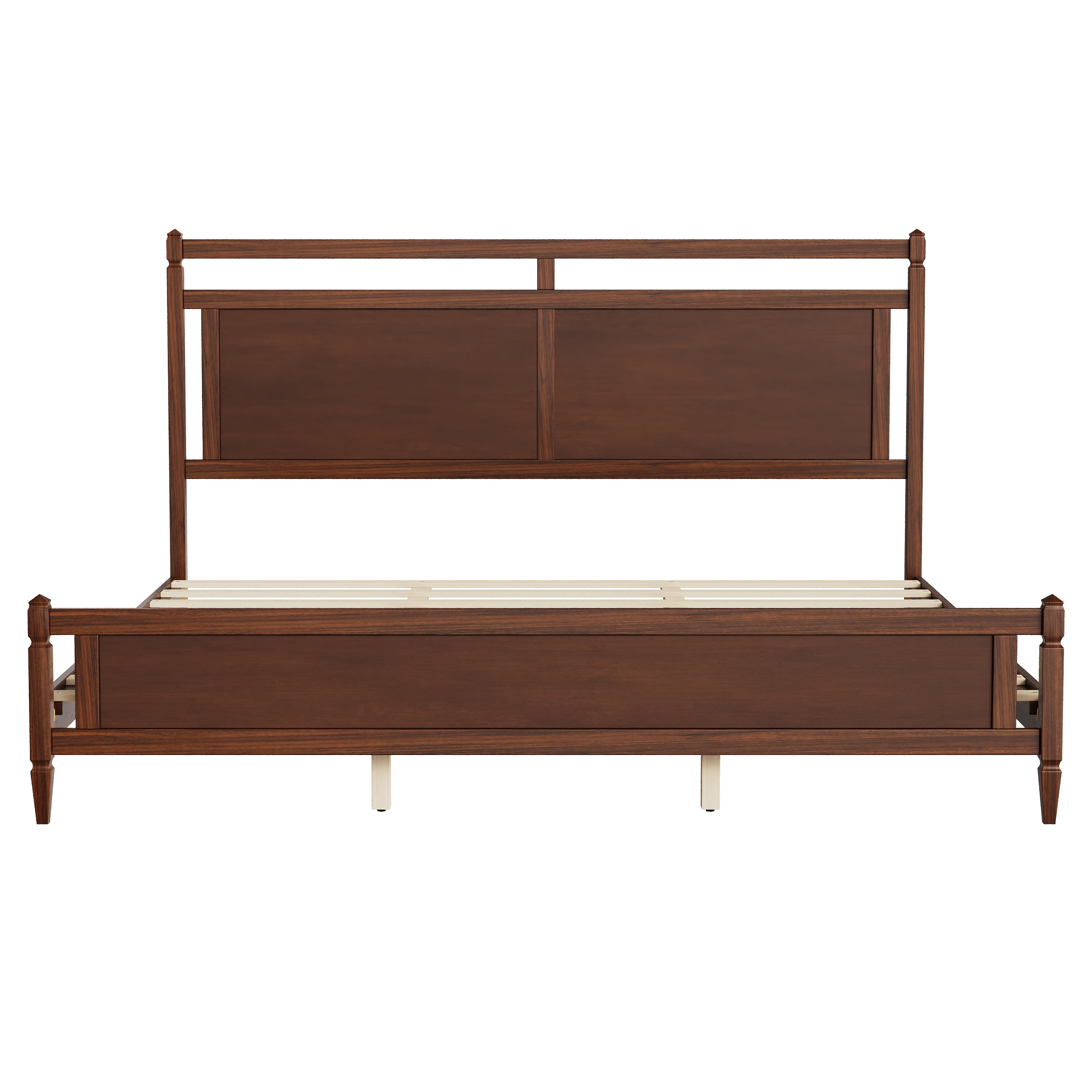 Euroco Modern Wood King Size Platform Bed, Mid-Century Bed Frame with Panel Headboard, No Box Spring Needed, Dark Walnut