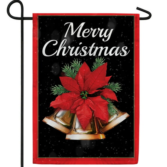 America Forever Merry Christmas Bells House Flag, 28 x 40 inch Double Sided, Holiday Poinsettia Banner, Festive Chimes Outdoor Decor, Christmas Joy Flag, Seasonal Yard Decoration