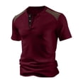 thumbnail image 2 of LTTVQM Mens Henley Shirts Waffle Button Short Sleeve Tops Lightweight Breathable Slim Fit Workout Fitness Athletic T-Shirt Wine L, 2 of 5