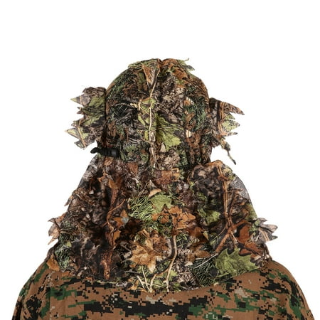 Camouflage Leafy Hunting Ghillie Hood Green Leafy Head Net Eyehole Opening and Leaf Pattern