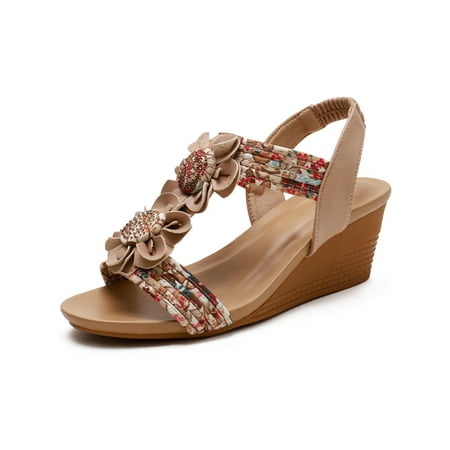 

Colisha Women Wedge Sandals Summer Platform Sandal Beach Casual Shoes Work Bohemia Dress Shoe Slip On Apricot 7.5