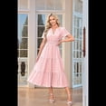 thumbnail image 2 of Vestido de Larga con Cuello en V, Plisado y Mangas Abullonadas, Rosa L, 2 of 4