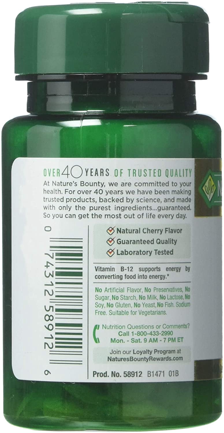 Nature's Bounty Vitamin B12 5000 mcg Quick Dissolve Tablets, Natural Cherry 40 ea (Pack of 2)