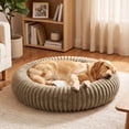 thumbnail image 7 of Exclusivo Mezcla Calming Donut Dog Bed with Non-Slip Bottom, 28 inches Cozy Fluffy Faux Rabbit Fur Round Pet Bed for Medium Dogs, Khaki, 7 of 7