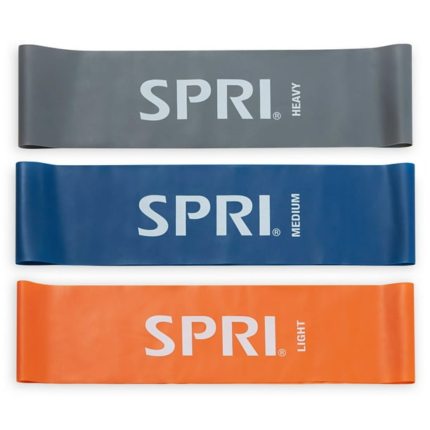 SPRI Flat Resistance Band Loop Kit, 3 Pack (Light, Medium, Heavy