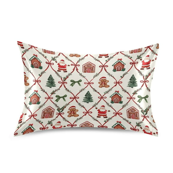 Ryvnso Satin Pillowcase Santa Claus Bows Bears Pillow Cases Standard Size 26x20in