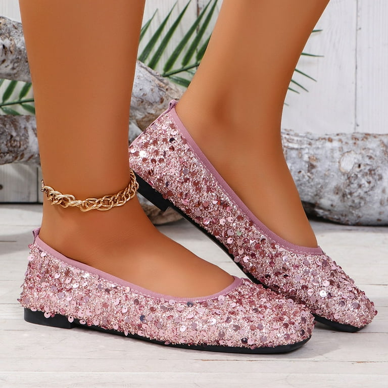 Haimao Wedding Shoes for Women Sequins Lace Cutout Dress Shoes Soft Ronud Toe Slip On Ballet Flat Pink 9.5(43), Women's Haimao Wedding Shoes for Women Sequins Lace Cutout Dress Shoes Soft Ronud Toe Slip On Ballet Flat Pink 9.5(43), Women's