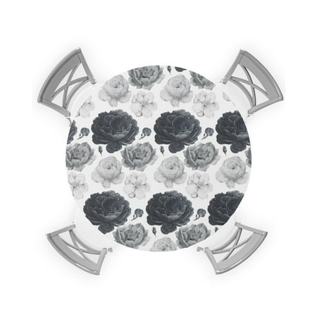 

Round Tablecloth with Elastic Blooming Grey Flowers Waterproof Stain-proof Table Cover Wipeable Fitted Table Cloths for 36 -44 Round Tables Dining Kitchen