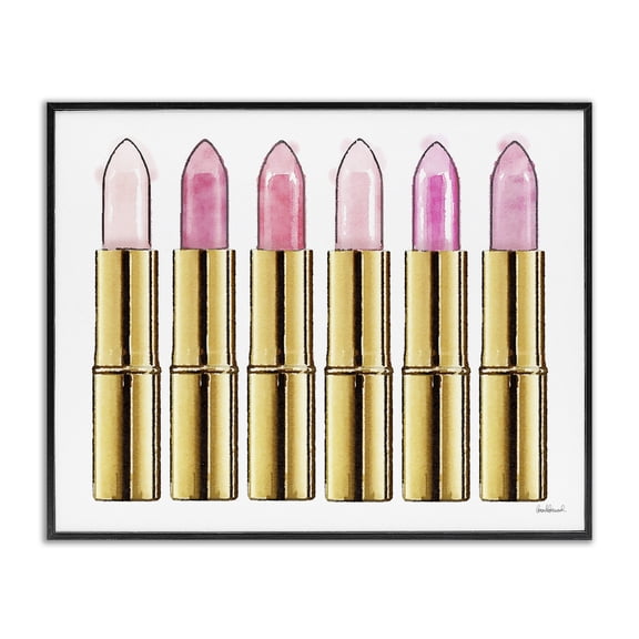Stupell Industries Glam Pink Gold Lipstick Glam Fashion Black Framed Giclee Art, 14 x 11, by Amanda Greenwood