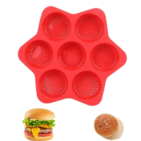 Silicone Hamburger Bun , 7 Cavities Silicone Loaf Pan Perforated Bakery ...