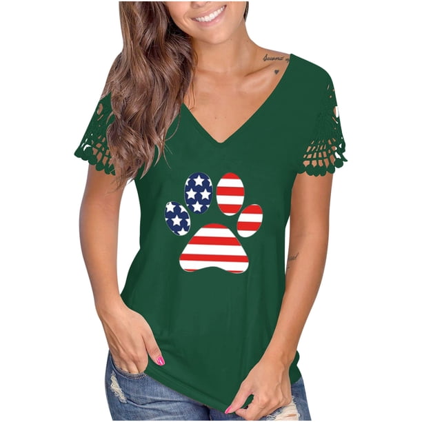 Blusa de manga corta de encaje informal con cuello en V de verano para mujer Fridja bn8074