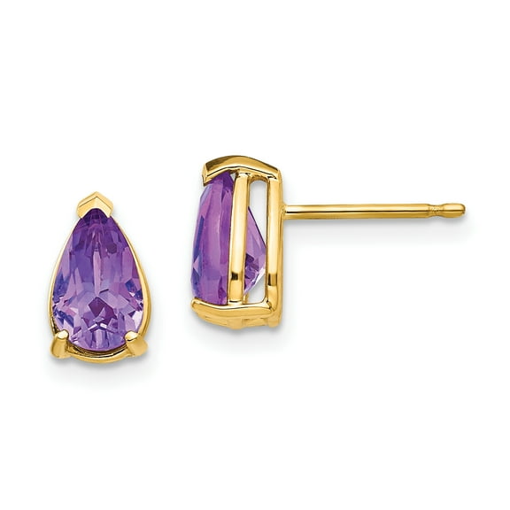 Primal Gold 14 Karat Yellow Gold 8x5mm Pear Amethyst Earrings