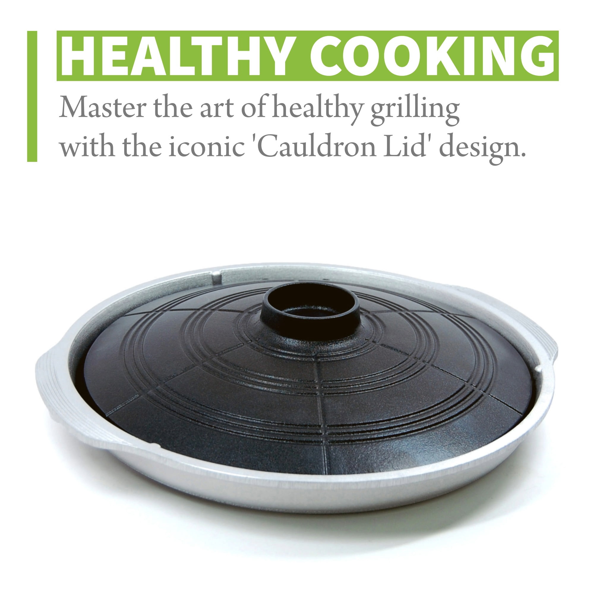 COOKKING - Korean Traditional BBQ Grill Pan, Cauldron Lid Shape - Stovetop Nonstick Indoor/Outdoor Smokeless BBQ Cast Aluminum Grill Pan