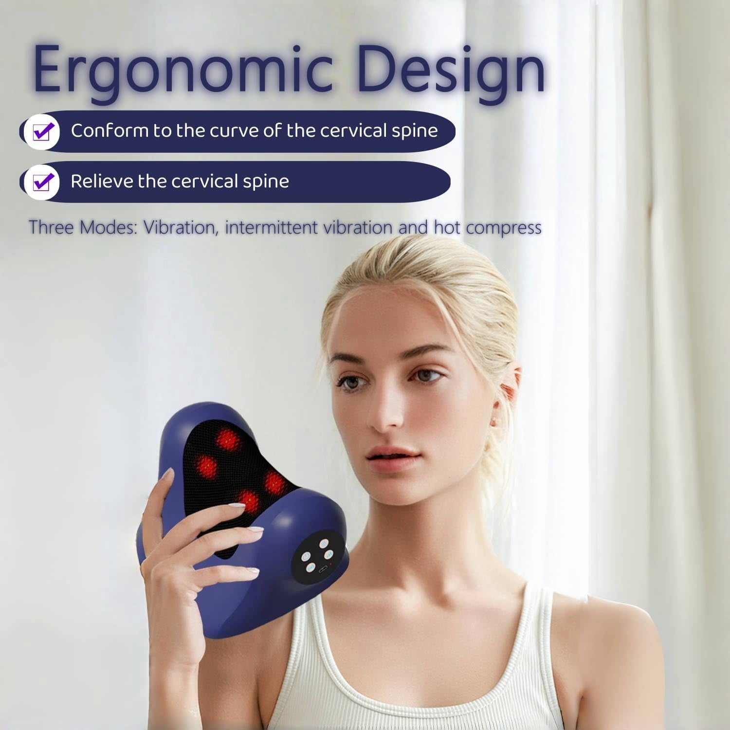 Heated Neck Massager Pillow with Red Light Therapy and Vibration for Pain Relief