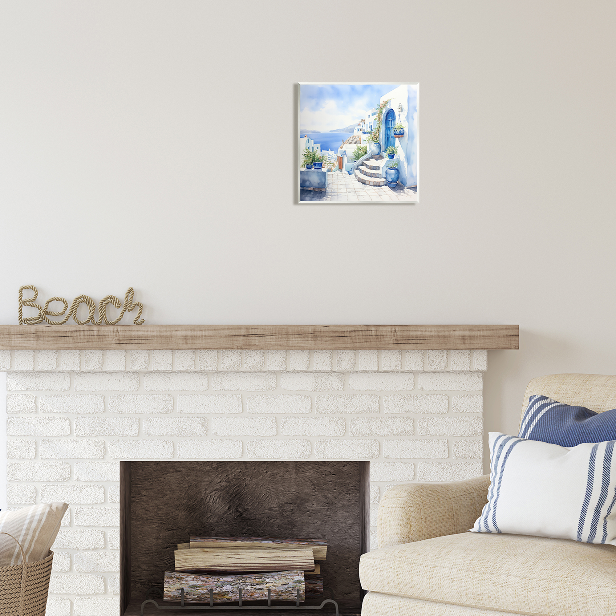 Stupell Industries Santorini Terrace View Travel & Places Painting Unframed Art Print Wall Art, 12 x 12