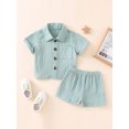 thumbnail image 3 of Baby Boys Clothes Set 6M 12M 18M 18M 24M 3Y Boys Button-Down Shirt Tops + Cotton Gauze Shorts Summer Outfit 2PCS with Pockets, 3 of 10