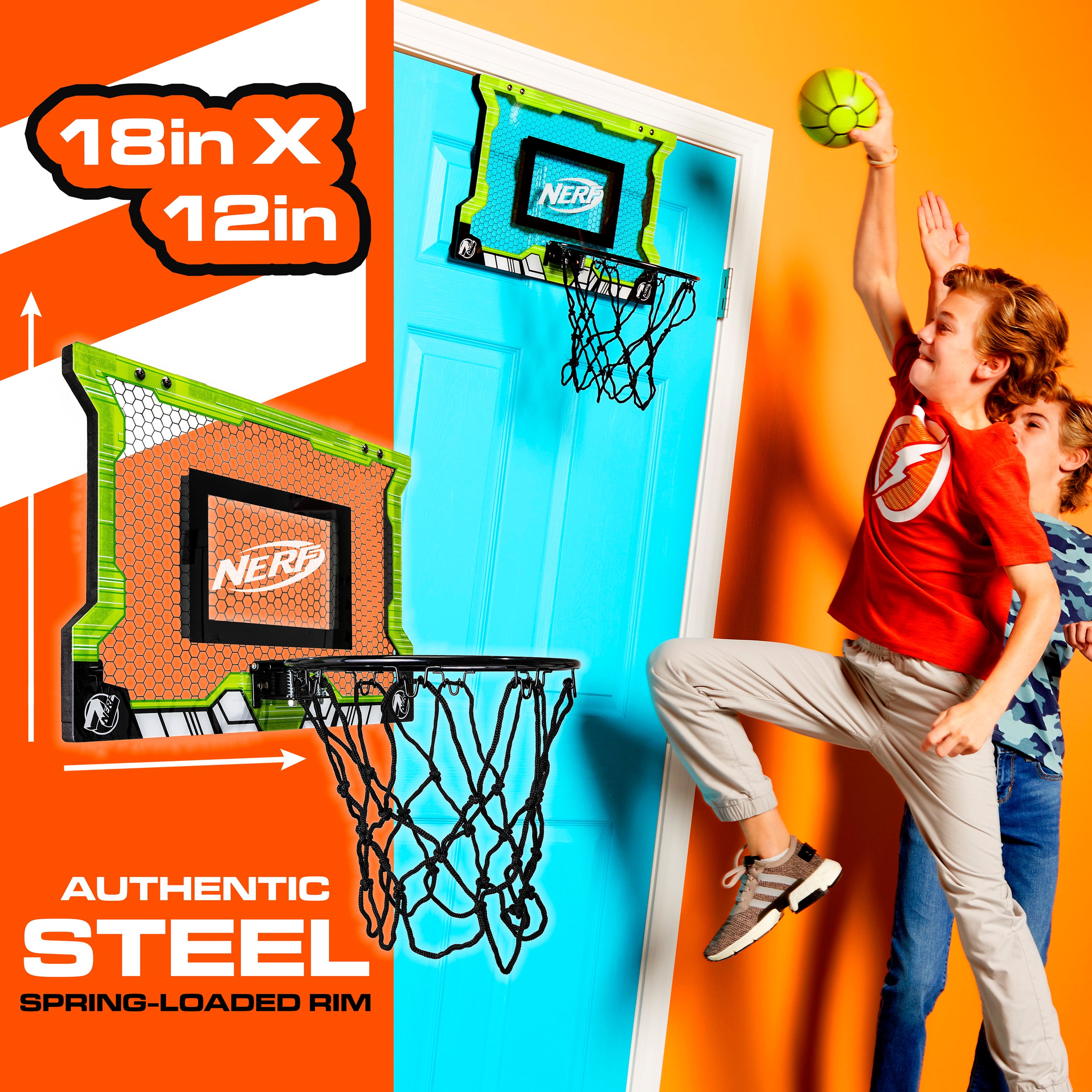 NERF Pro Hoop Basketball Set - Includes Mini Nerf Basketball - Steel Rim for Dunking - Over The Door