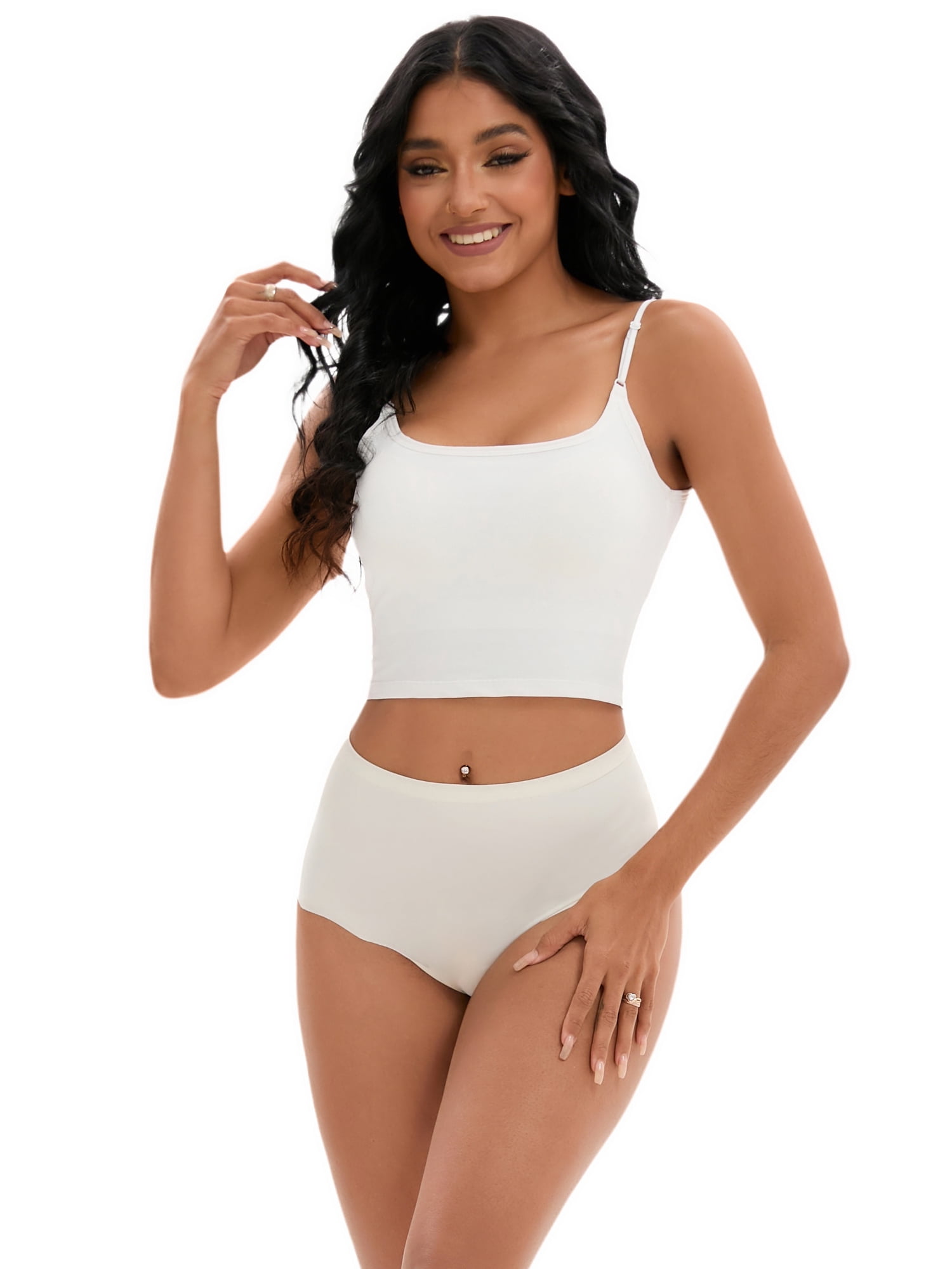 Unique Bargains Women's Comfort Full-Coverage Panties Wave Trim No Trace Briefs S White