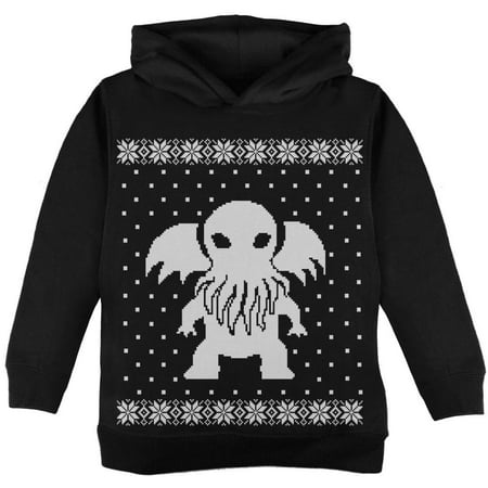 

Big Cthulhu Ugly Lovecraft Christmas Sweater Black Toddler Hoodie - 4T