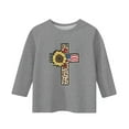 thumbnail image 3 of MIXUE Toddler Girls Tops & T-Shirts Summer Independence Day Cross Print Crew Neck 3/4 Sleeve Casual T-shirts Daily-Wear,Gray,3-4 Years, 3 of 3