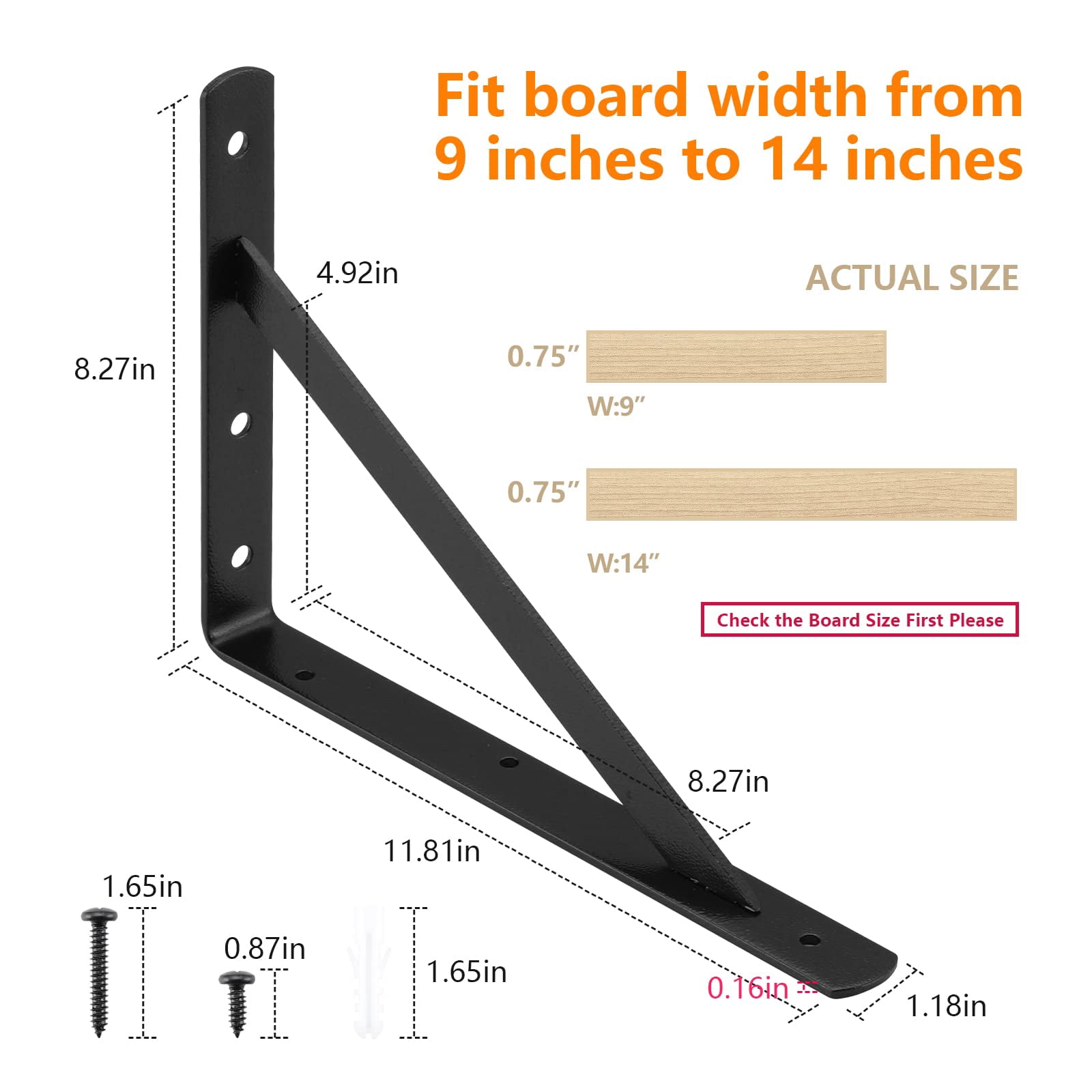 Heavy Duty Shelf Brackets 12 X 8 Inches  6 Pack Black Metal Shelves Supports Load Capacity: 600 Lb Wall Mounted Angle L Floating Bracket Rough Texture Powder Coating