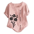 thumbnail image 4 of QHWAUAKFBN T Shirts For Women Trendy Retro Oversized Loose Cotton Linen Short Sleeved Pullover Cotton Linen Tshirts Top, 4 of 4