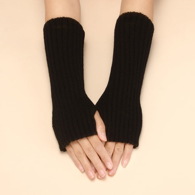 Women Autumn And Winter Solid Color Multicolor Wool Long Striped Knit Half Finger Gloves