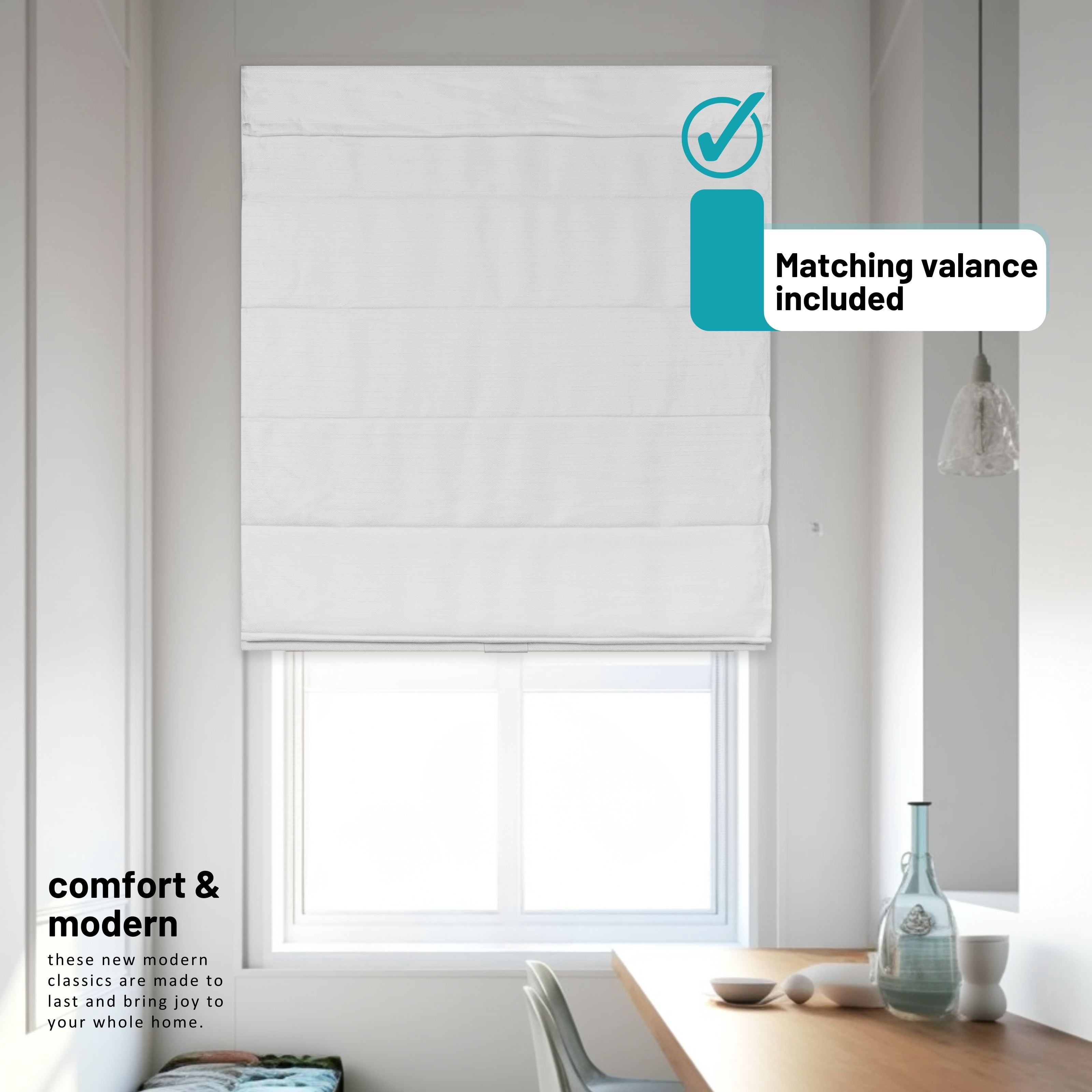 Chicology Cordless Roman Shades, White (Textured), 35"W X 64"H