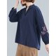 thumbnail image 5 of Blusa suelta de mujer con cuello en V bordado Camisa vintage de manga larga Tops casuales Abanopi Aqua/XX-grande, 5 of 7