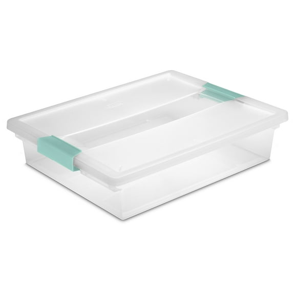Sterilite Large Clear Plastic Storage Bin Tote with Clear Lid & Aqua Latch