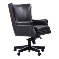 Pemberly Row Contemporary Leather Swivel Desk Chair in Black Finish