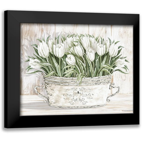 Jacobs, Cindy 14x12 Black Modern Framed Museum Art Print Titled - Tulips in White Chipped Pail